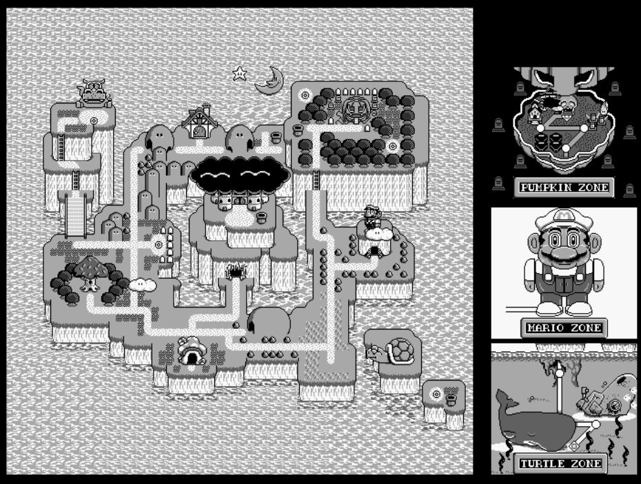 The overworld map for Super Mario Land 2 for the Game Boy